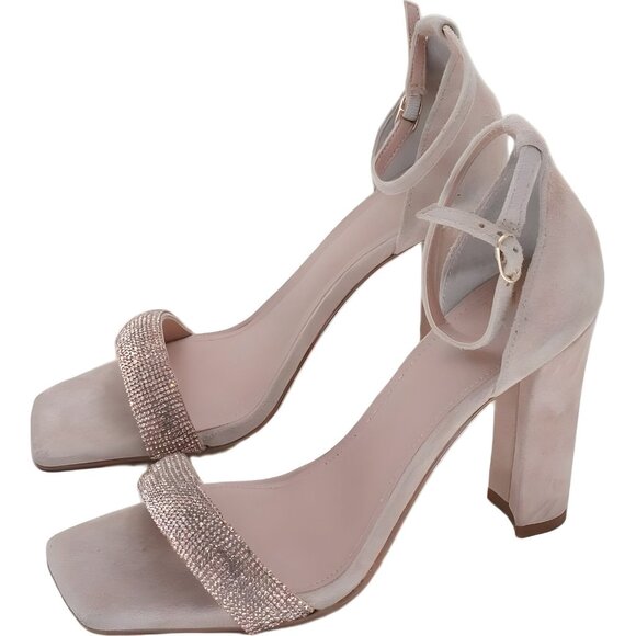 Marc Fischer Suede Ankle Strap Rhinestone Heels Pink Size 9M - Picture 2 of 6